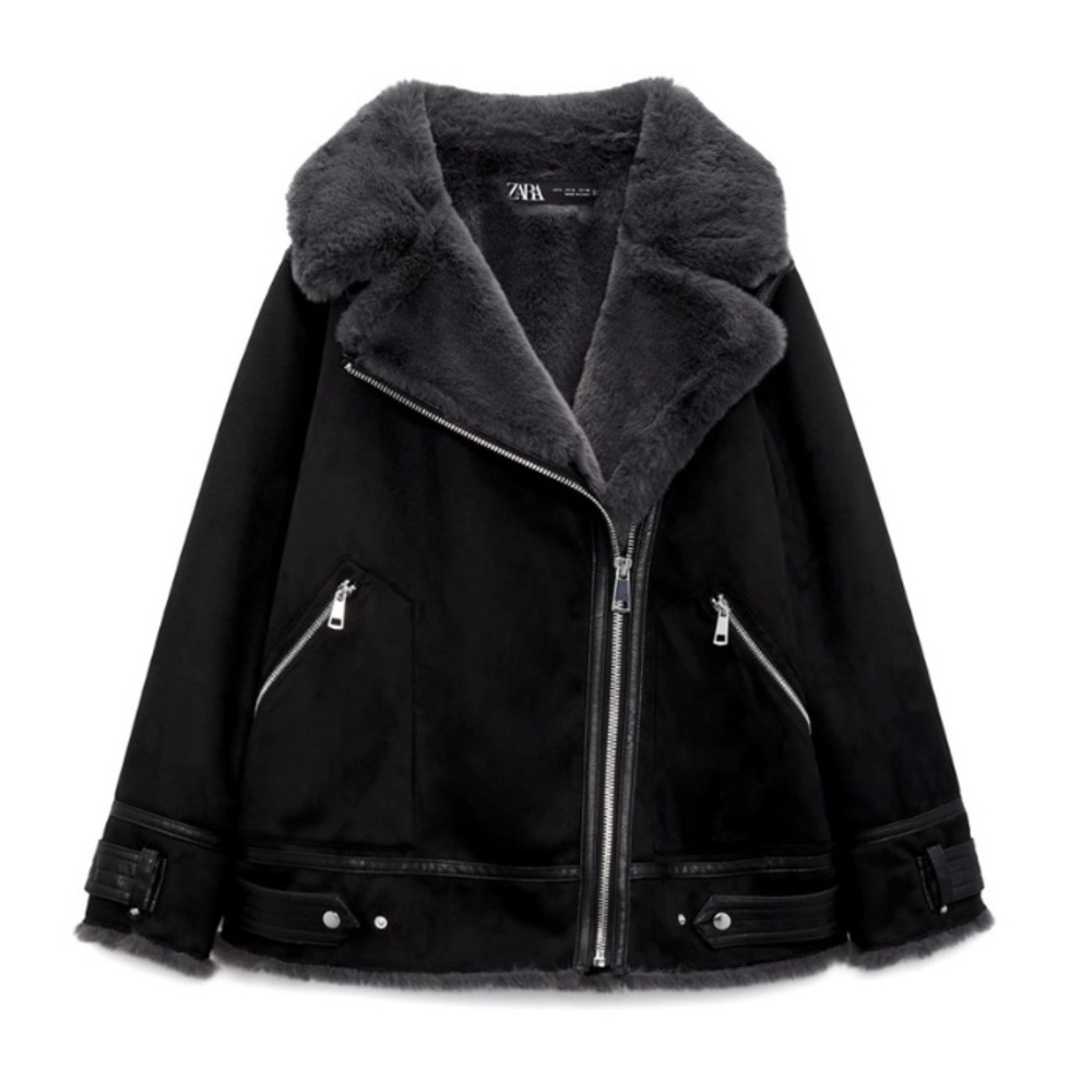 Zara Faux Fur Double Faced Moto Jacket